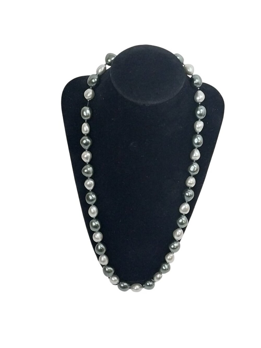 Trifari Faux Baroque Pearl Necklace Silver Clasp Tahitian Grey & White